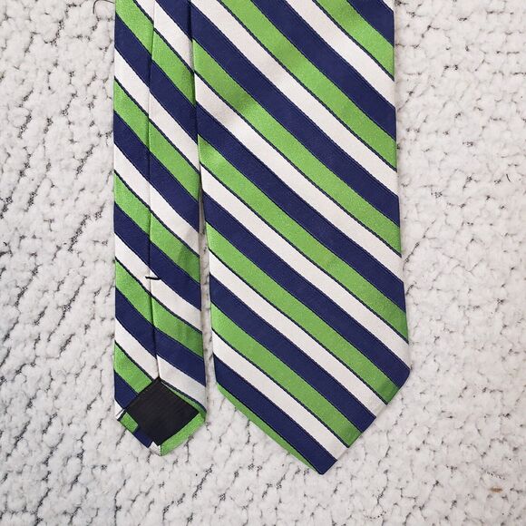 Brooks Brothers 100% Silk Tie OS Navy Green Stripe Preppy Officecore - Picture 2 of 8